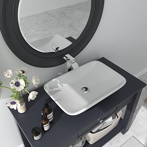 BWE Vessel Sink Faucet Modern Waterfall Chrome Single Hole Bathroom Faucet Single Handle with Pop up Drain Without Overflow Assembly Vanity Basin Bath Sink Faucets Mixer Tap
