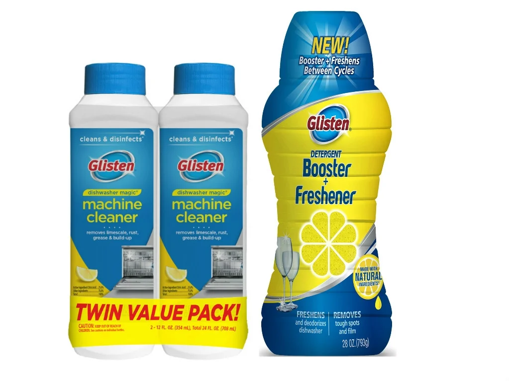 Glisten Dishwasher Magic Machine Cleaner and Disinfectant 2-Pack and Dishwasher Detergent Booster