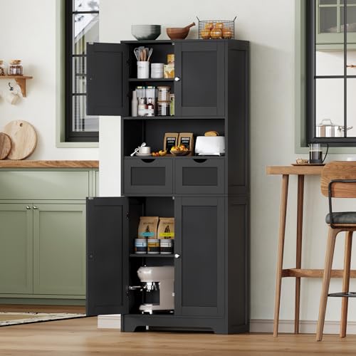 57.8“H Tall Bathroom Cabinet, Storage Cabinet with 2 Drawers & 2 Adjustable Shelves, Bathroom Storage Cabinet with 4 Doors, Tall Cabinet for Living Room, Dining Room, Entryway, White