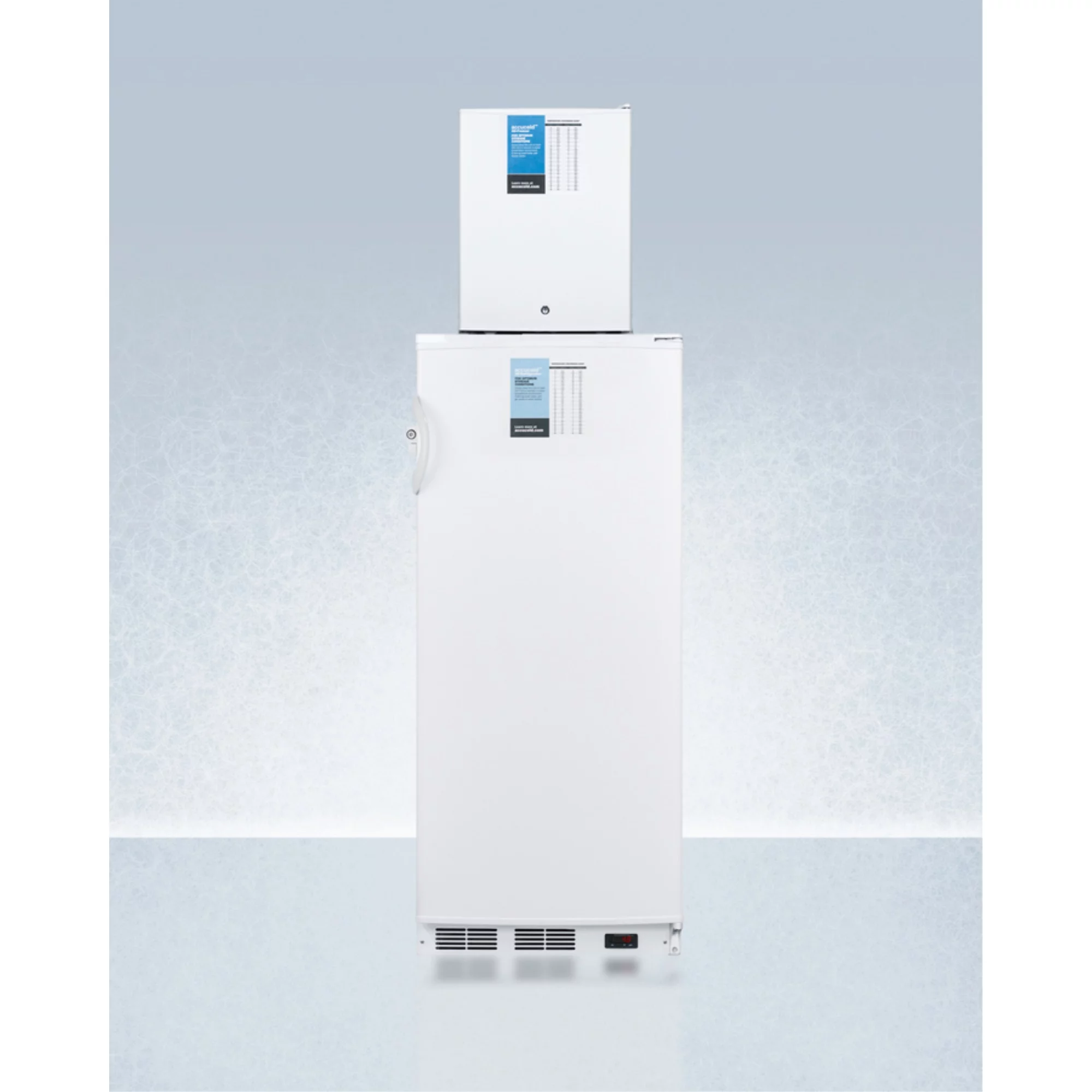 FFAR10PRO 10.1 cu.ft. auto defrost all-refrigerator with digital controls and compact manual defrost FS30LPRO all-freezer with stacking rack, both with factory-installed probe holes