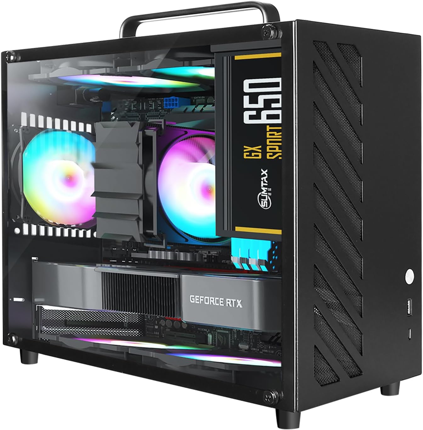 SZD I8 Micro ATX PC Gaming Case, Mini-ITX Motherboard Small Form Factor Computer Chassis with Tempered Glass Side Panel, Front I/O USB 3.0 Type - C Port, High Airflow MESH Panels (Black)