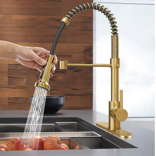 Hoimpro Matte Black&Brushed Nickel Spring Kitchen Faucet with Pull Down Sprayer, Rv Paint Kitchen Sink Faucet with Pull Out Sprayer,3 Function Single Handle Laundry Faucet,Brass(Single or 3 Hole)