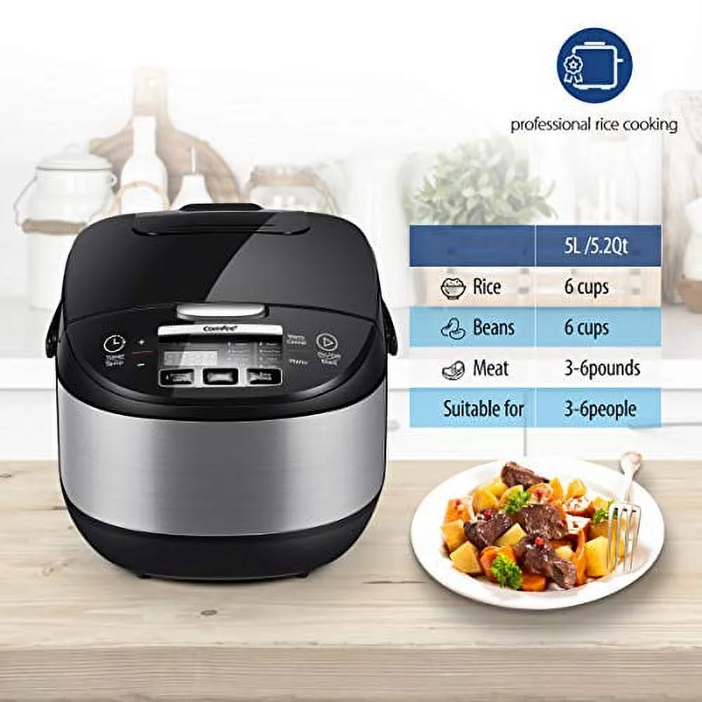 COMFEE' 5.2Qt Asian Style Programmable All-in-1 Multi Cooker, Rice Cooker, Slow Cooker, Steamer, Saute, Yogurt Maker, Stewpot with 24 Hours Delay Timer and Auto Keep Warm Functions