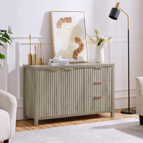 Fluted Sideboard Buffet Cabinet with Storage, 56