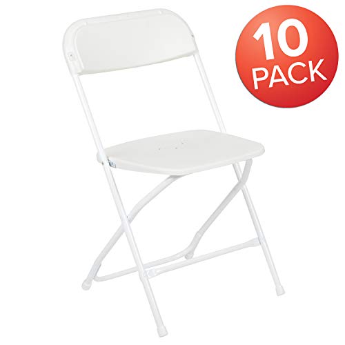 EMMA + OLIVER Set of 10 Plastic Folding Chairs - 650 LB Weight Capacity Lightweight Stackable Folding Chair in Black