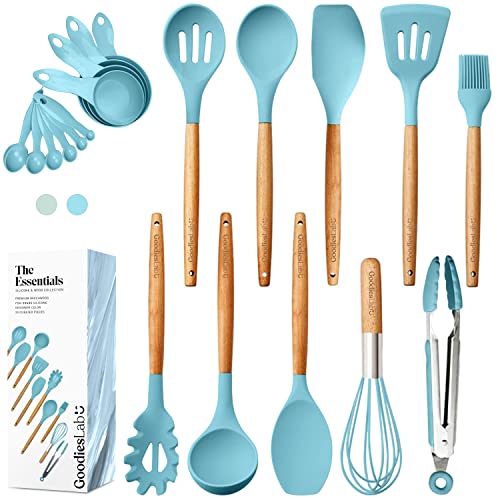 Blue Silicone Kitchen Utensils Set Dishwasher Safe Starters for Apartment, 20pcs Silicone Cooking Utensils Set Nonstick cookware Accessories, Basic Heat Resistant Utensil Sets Cooking Kitchen Tools