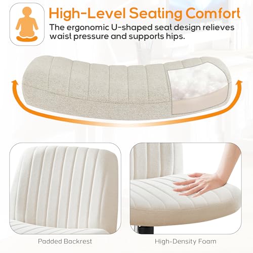 DUMOS Criss Cross Chair Legged Office Wide Comfy Desk Seat, No Wheels Armless Computer Task Seating, Swivel Vanity Home Height Adjustable