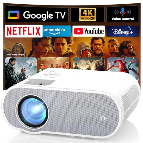 Google TV Projector, HOMPOW HD 4K Projector with WiFi and Bluetooth, Netflix-Officially-Licensed Outdoor Projector, Home Cinema Projector for iOS/Android