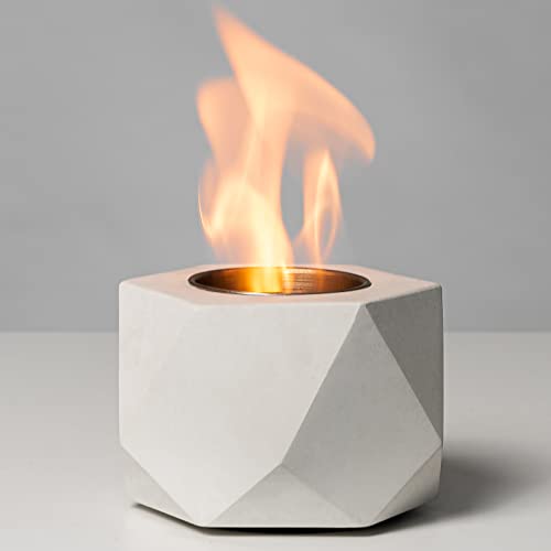 Table Top Fire Pit Bowl - Concrete Tabletop Fireplace Indoor Outdoor Decor Portable Mini Personal Rubbing Alcohol Burner Smores Maker for Garden Patio Balcony with Extinguisher