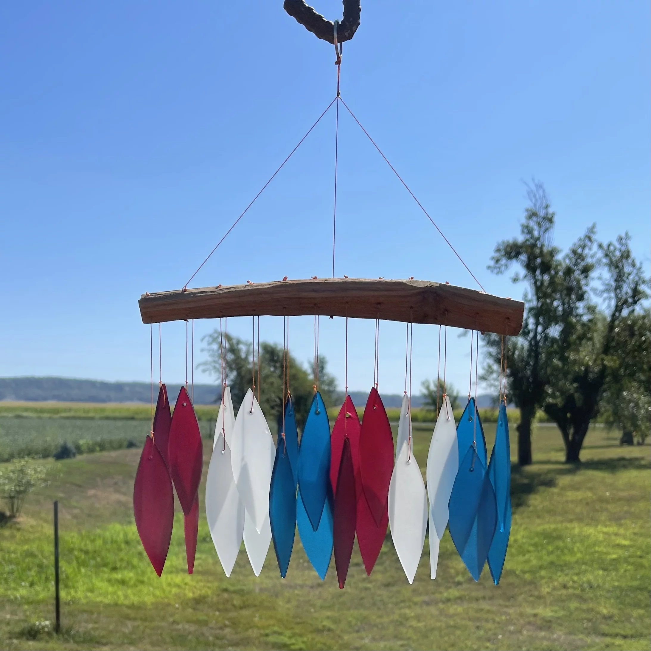 Blue Handworks Glass Wind Chime Red White and Blue Wind Chimes 4th of July Decor