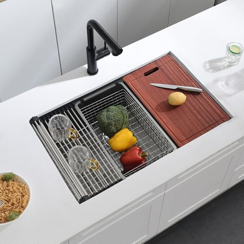 30 In Black Undermount Workstation Kitchen Sink - Dorzom 30”x19” In Metallic Matte Black Stainless Steel Under Mount 18 Gauge 10 Inch Deep Single Bowl Workstation Ledge Kitchen Sink with Accessories