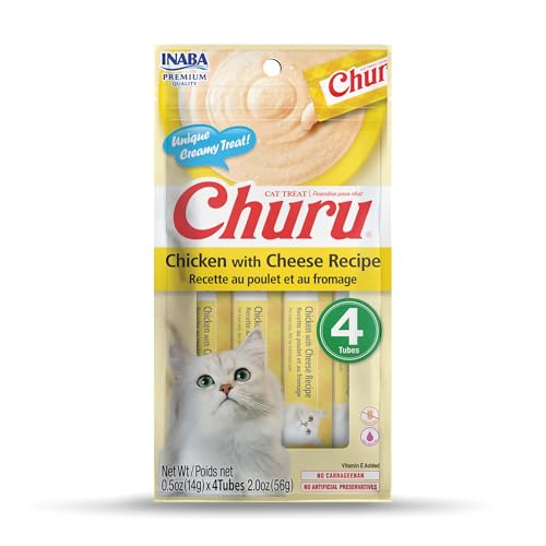 INABA Churu Lickable Purée Natural Cat Treats - Chicken Recipe (4 Servings per Package, 8 Packages) (32 Tubes)