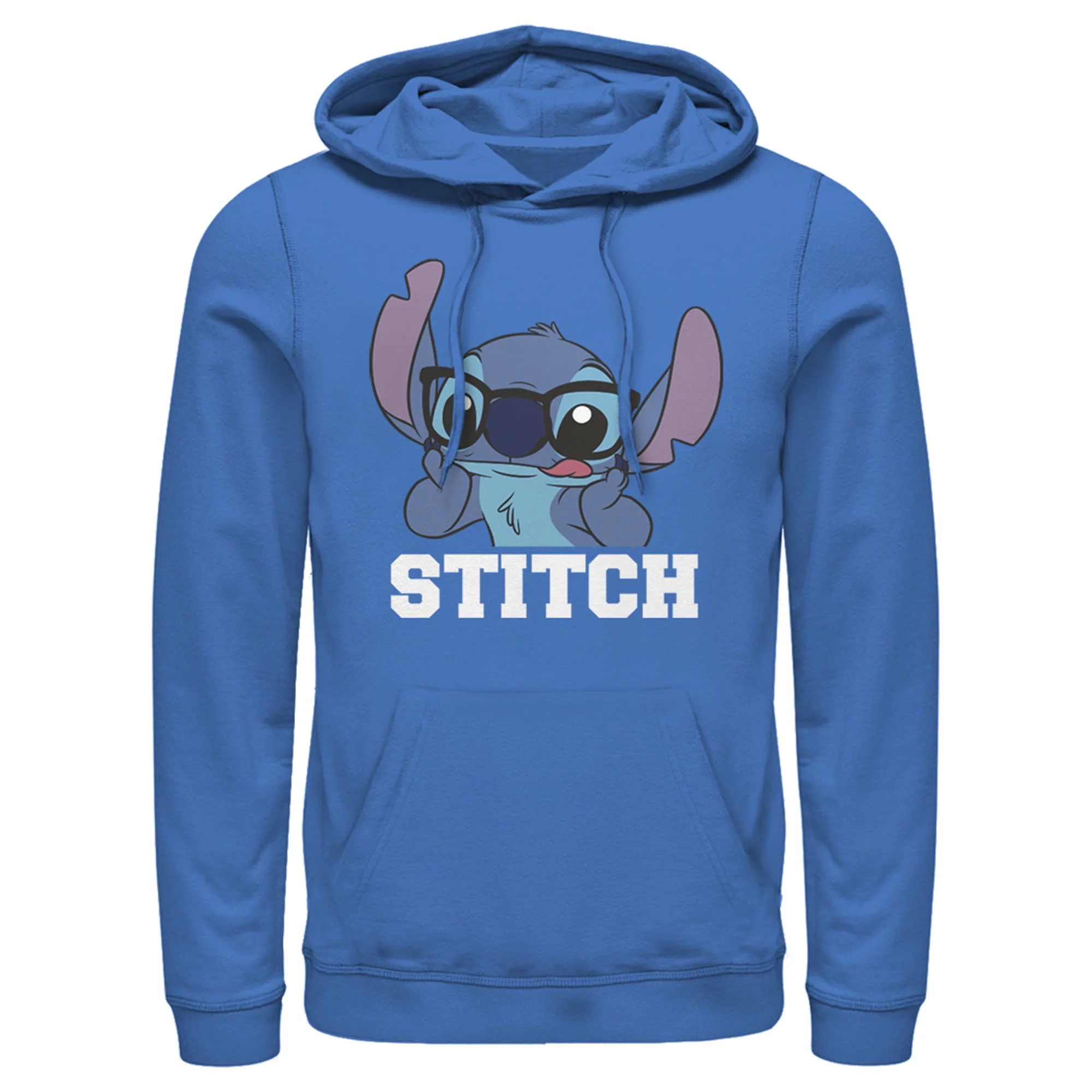 Men's Lilo & Stitch Silly Black Glasses  Pull Over Hoodie Royal Blue 2X Large