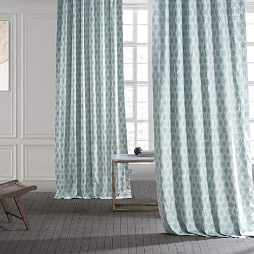 HPD Half Price Drapes Modern Geometric Printed Curtains 84 Inches Long Luxury Cotton Curtains (1 Panel) Room Darkening Window Curtains for Bedroom & Living Room, 50W x 84L, Honeycomb Aqua