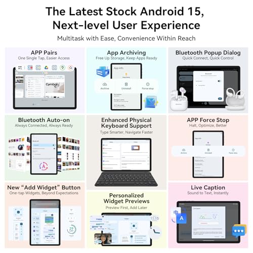 Tablet 2025 Latest Android 15 Tablets with 10.1 Inch Incell Display, 24GB RAM 256GB ROM /2TB TF, Gemini AI, T606 Octa-Core+8MP Camera, 5000mAh, Widevine L1, 2 in 1 Tablets with Keyboard Mouse Stylus