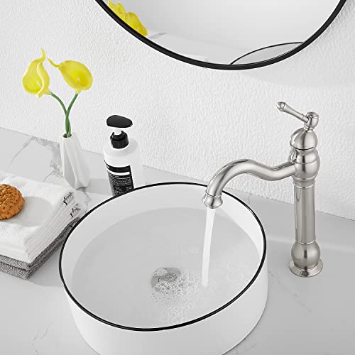 GGStudy 360° Swivel Antique Brass Bathroom Vessel Sink Faucet Single Handle One Hole Matching with Pop Up Drain