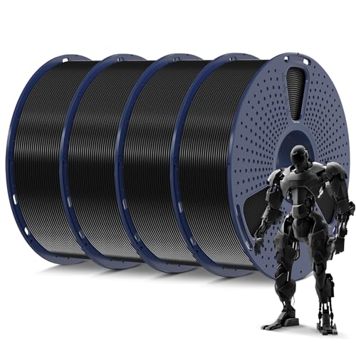 SUNLU 4kg PLA 3D Printer Filament Bundle, Neatly Wound PLA Filament 1.75mm ±0.02mm, Individually Vacuum Packed, 4kg in Total, 1kg per Spool, 4 Pack, 4000g, 4Black