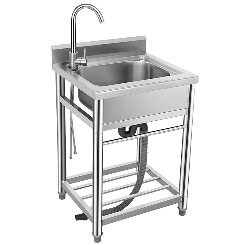 Stainless Steel Utility Sink - Single Bowl, Free Standing, Indoor/Outdoor, 21.7