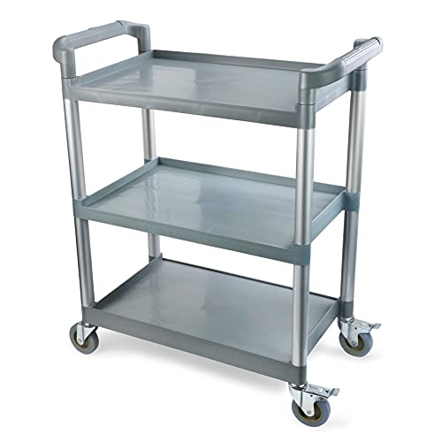 New Star Foodservice 54538 250-Pound Plastic 3-Tier Utility Bus Cart with Locking Casters, 32