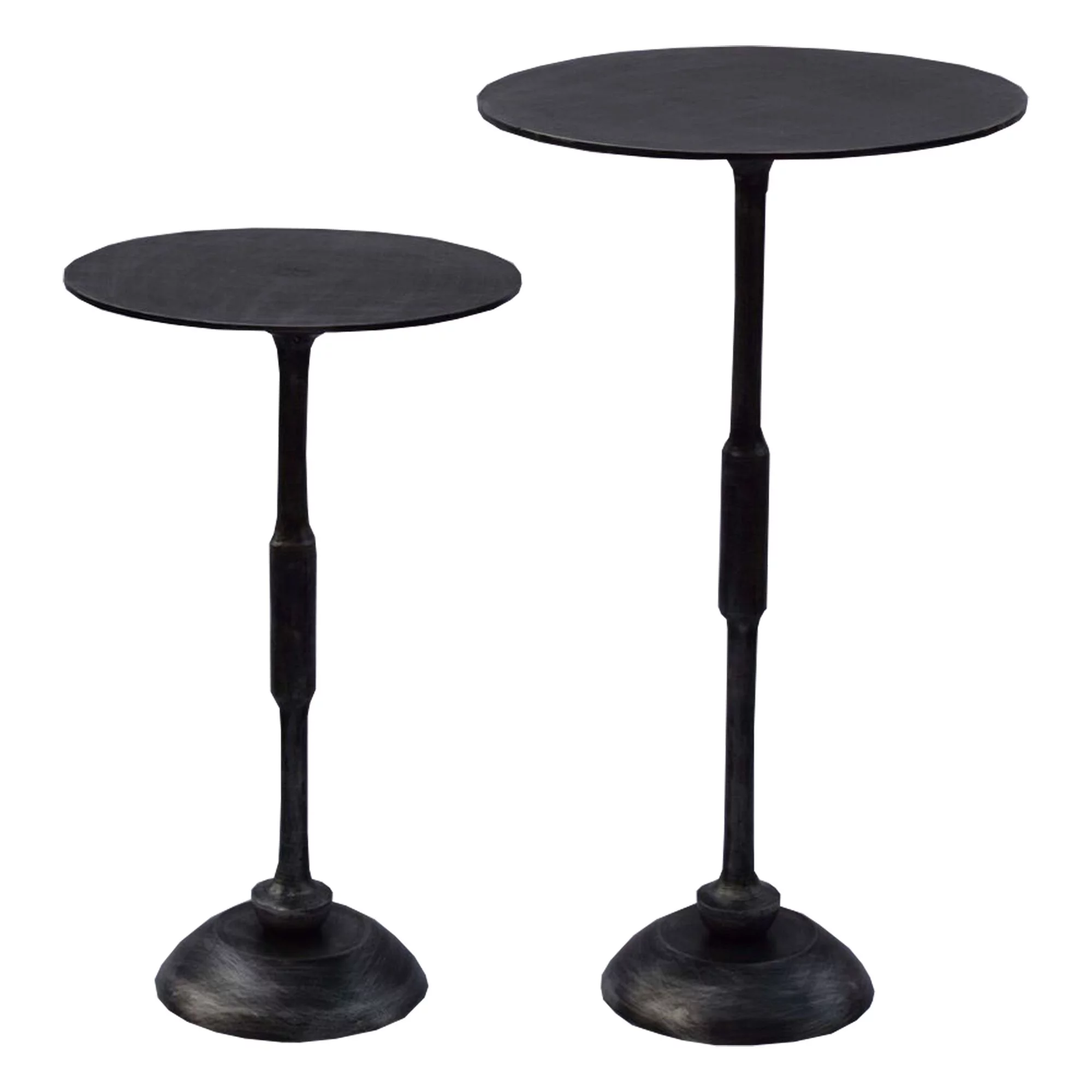 Signature Home Collection Set of 2 Antique Charcoal Gray Circular Pedestal Accent Tables 25