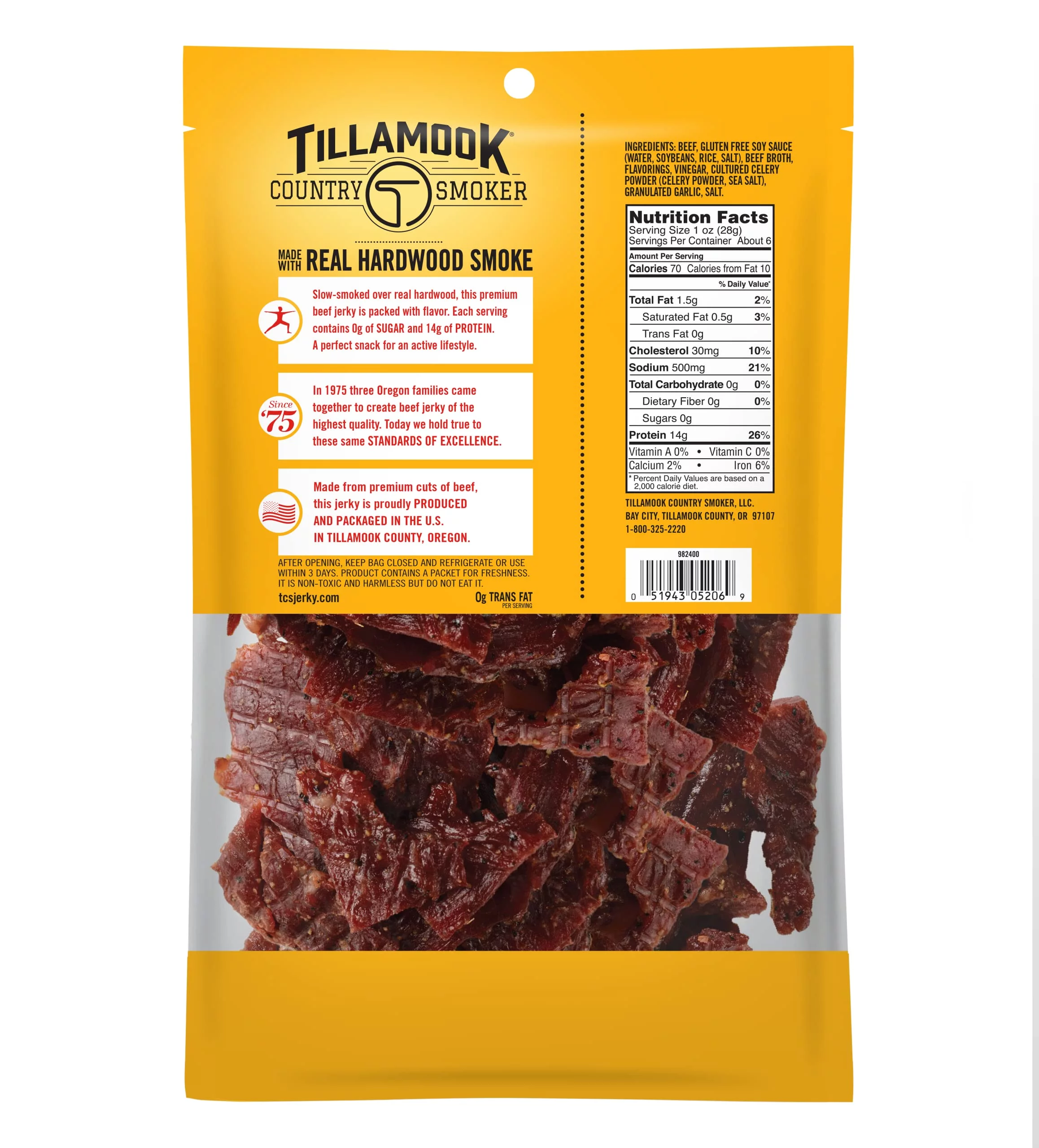 Tillamook Country Smoker Zero Sugar Original Keto Friendly Beef Jerky, 6.5 Ounce (Pack Of 2)