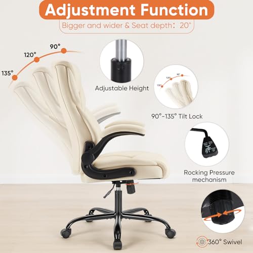 Sweetcrispy Ergonomic Computer Gaming Office Chair, Heavy Duty Task Desk Swivel Rolling Chairs with Wheels, Flip-up Arms, Adjustable Height, PU Leather, Black