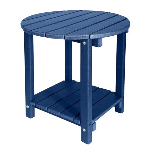 Adirondack Round Outdoor Side Table 2-Tier Storage Patio Side Table, HDPE End Tables for Backyard Pool Porch Garden Lawn (Teak)