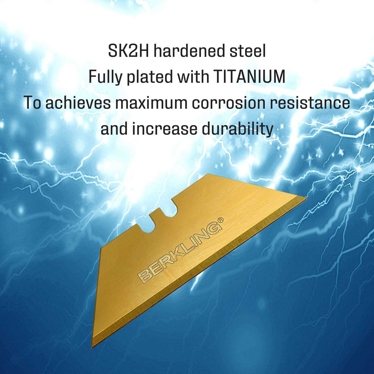 Berkling Titanium Plated SK2H Utility Knife Blades 50-Pack With Dispenser, Ultra 3X Sharper and 10X More Durable - Shop Hardware Tools Online Store
