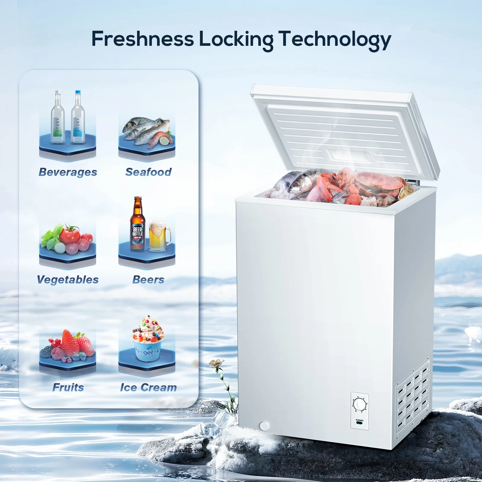 KISSAIR 2.7 Cubic Feet Chest Freezer with Free Standing Top Open Door Compact Freezer with Adjustable Temperature (2.7 Cubic Feet, White)
