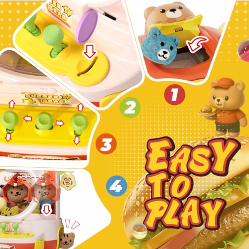 Claw Machine for Kids, Burger Bear Theme Mini Vending Machine for Age 5-8, Candy Grabber Dispenser with Plush Toys and Capsule for Age 3+, Cute Birthday Gifts, Great for Party & Holiday