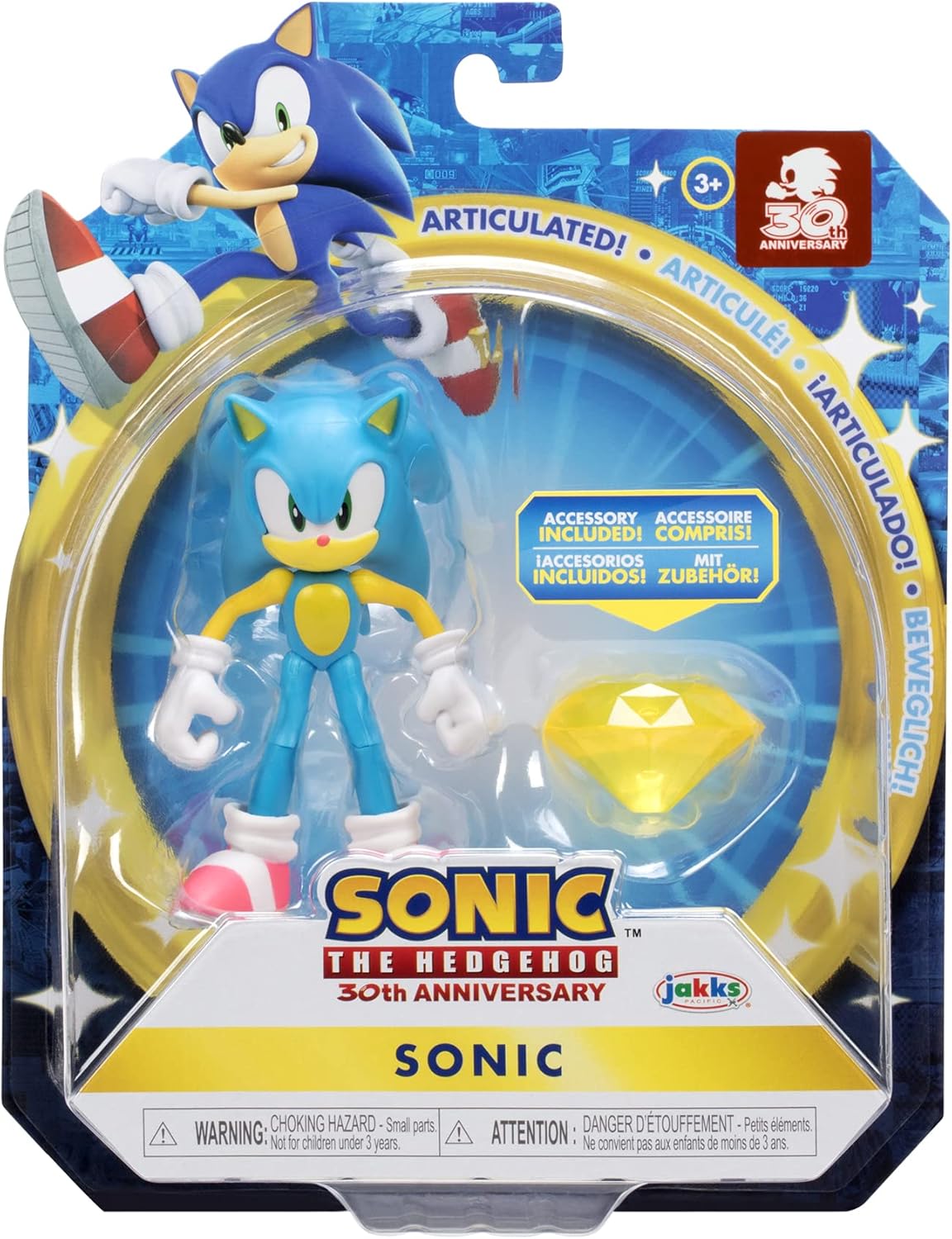 Sonic The Hedgehog 4-Inch Action Figure Modern Sonic with Yellow Chaos Emerald Collectible Toy
