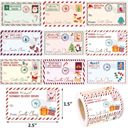 Fancy Land Christmas Gift Tags Stickers 200 Pcs from Santa Name Tags for Christmas Presents Gifts Self Adhesive Labels