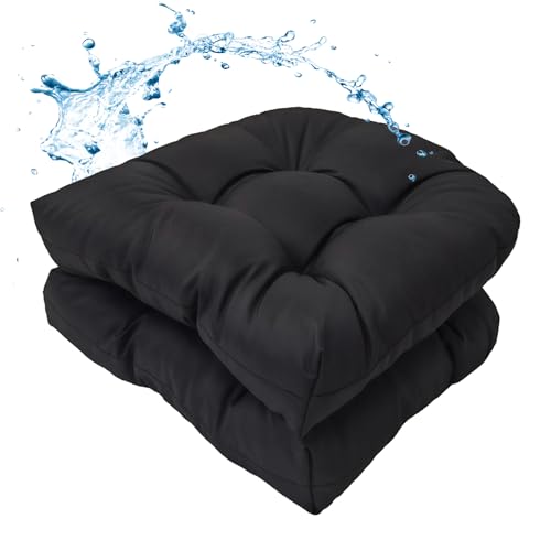 MTMR Water-Repellent Outdoor Chair Cushions Set of 2, 19”X19” Patio Chair Cushions with High Elasticity PP Cotton, No Fading Tufted Seat Cushions for Outdoor Furniture, Thick and Large Patio Cushions