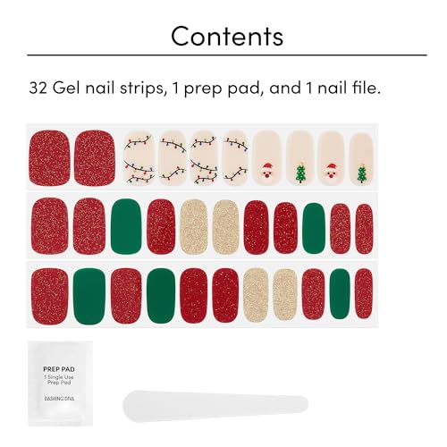 Dashing Diva Gloss Nail Strips - Santa Baby | UV Free, Chip Resistant, Long Lasting Gel Nail Stickers | Contains 32 Nail Wraps, 1 Prep Pad, 1 Nail File