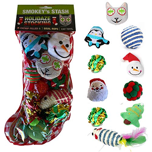 Smokey's Stash Christmas Cat Toys Stocking Catnip Toys Sisal Rope Kitten Toys for Cats