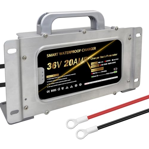 43.8V 20A Lithium Onboard Battery Charger for 36V (38.4V) 12S LiFePO4 Battery, IP67 Waterproof Smart Charger for Golf Cart RV Truck Boat Home