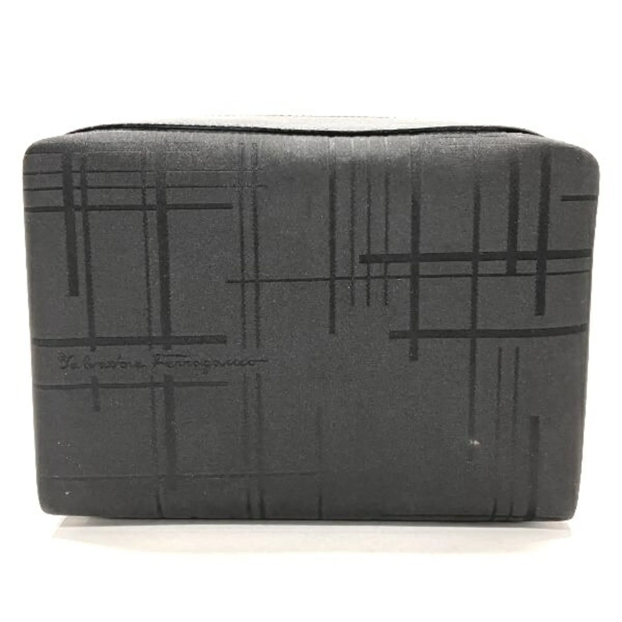 Pre-Owned Salvatore Ferragamo Ferragamo 6639 Nylon Black Brand Accessory Pouch Ladies Bag (Fair)