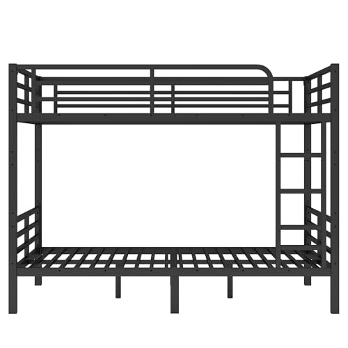 Heavy Duty Bunk Bed Frame with Ladder, Twin XL Over Twin XL Bunk Beds with Safety Guardrails, Adults Bunk Beds with Noise-Reducing Rubber Stoppers, Easy Assemble, Black