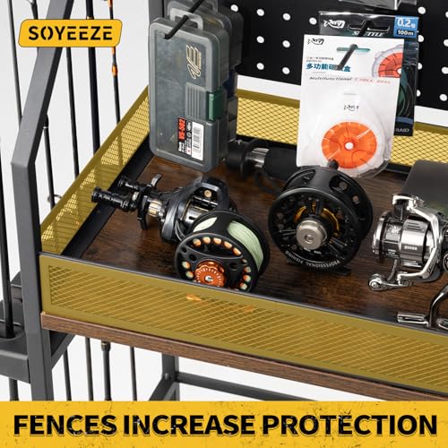 SOYEEZE Fishing Rod Holders for Garage,Fishing Gear Storage and Organization for Tackle Box and Fishing Reels,Fishing Pole Holders for Fishing Equipment with Pegboard and Wheels