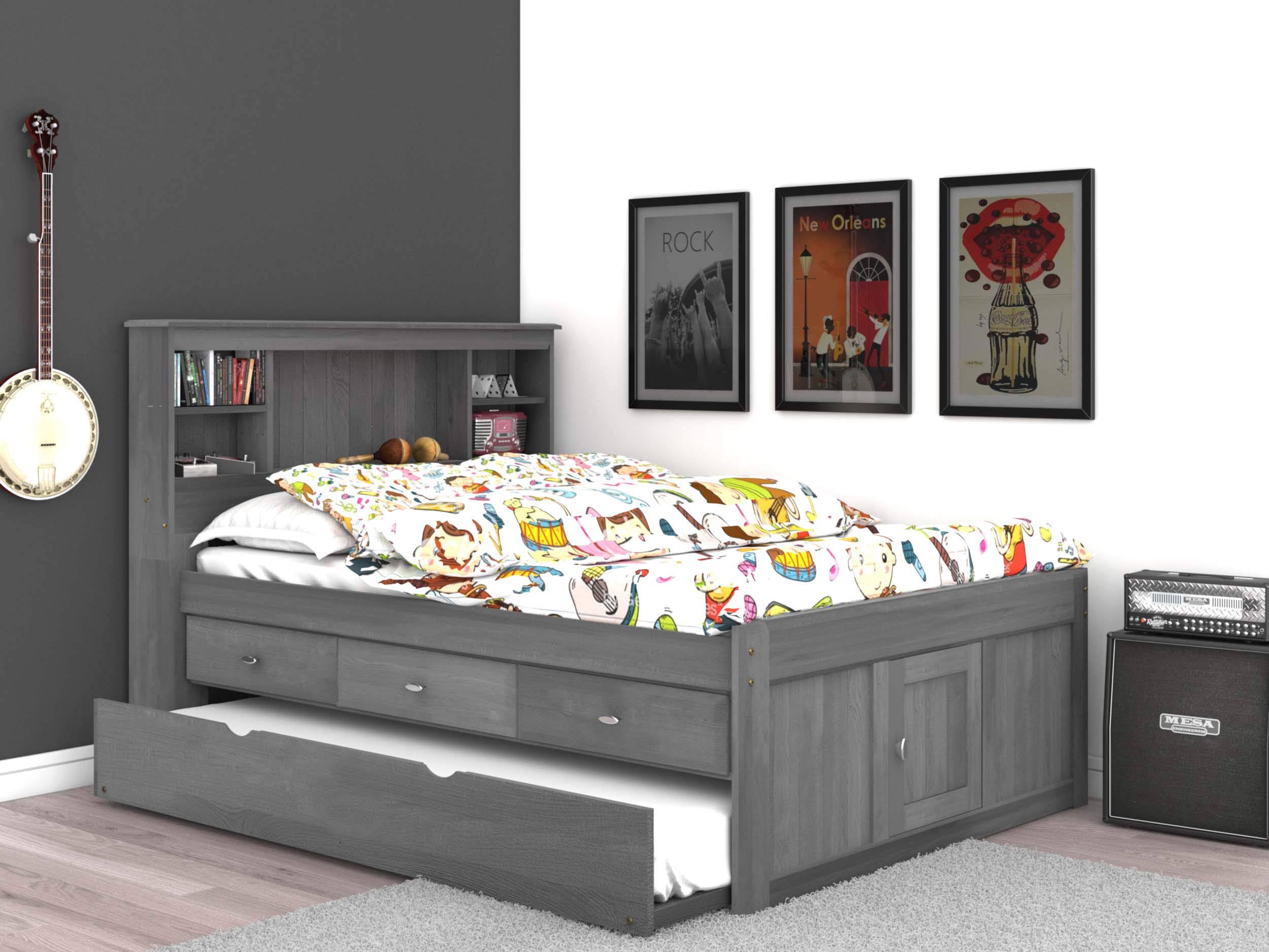 Discovery World Furniture Charcoal Full Bookcase Bed with 3 Drawers and Trundle