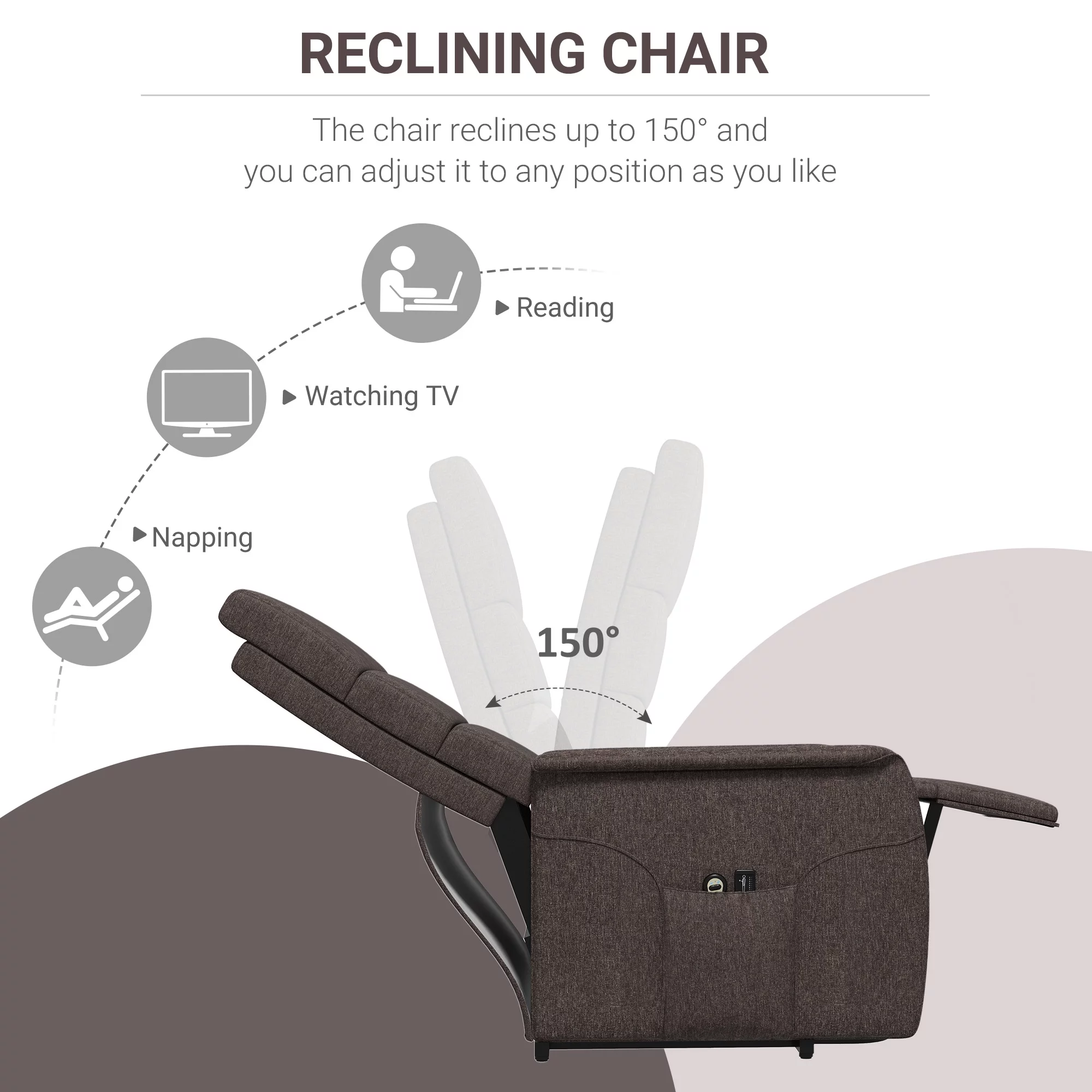 HOMCOM Power Lift Recliner Chair with Vibration Massage with Remote Control, Side Pockets, Brown