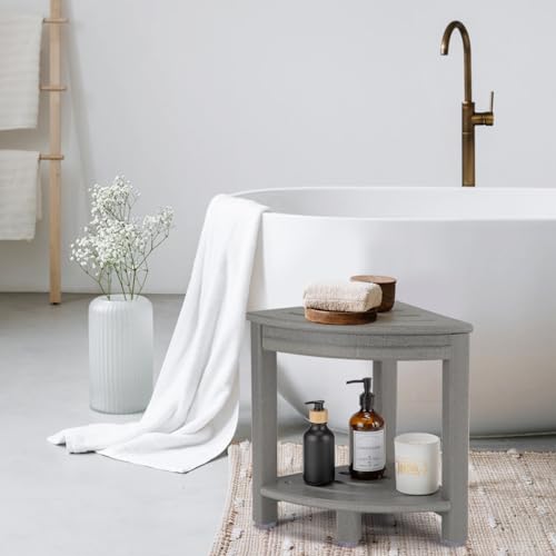 HDPE Corner Shower Stool,Shower Bench Seat with Storage Shelf for Shaving Legs Plastic Spa Bath Step Foot Rest for Bathroom Small Place (White)