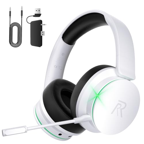 RYR Wireless Gaming Headset for Xbox Series X|S, Xbox One, PS5, PS4, Mac, Bluetooth 5.3, 3D Surround Sound, Rotatable Earmuffs, Gaming Headphones with Noise Canceling Microphones-Blackwhite