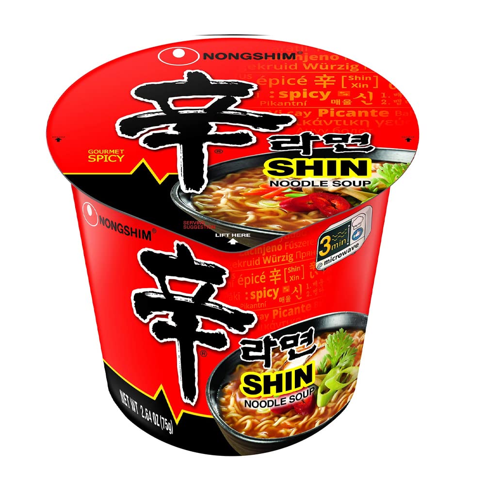 OHMARKET Nongshim Cup Instant Noodle Soup 6 Flavors Package Shin Ramen, Shin Black, Neoguri, Tempura Udon, Soon Veggie, Soon Kimchi