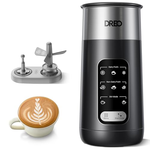 Dreo Milk Frother, 8-in-1 Electric Frother for Latte Art Coffee, 9oz/270ml Warm and Cold Foam Automatic Frothers for Dairy and Non-Dairy Milk, LED, Easy to Clean, BaristaMaker Air