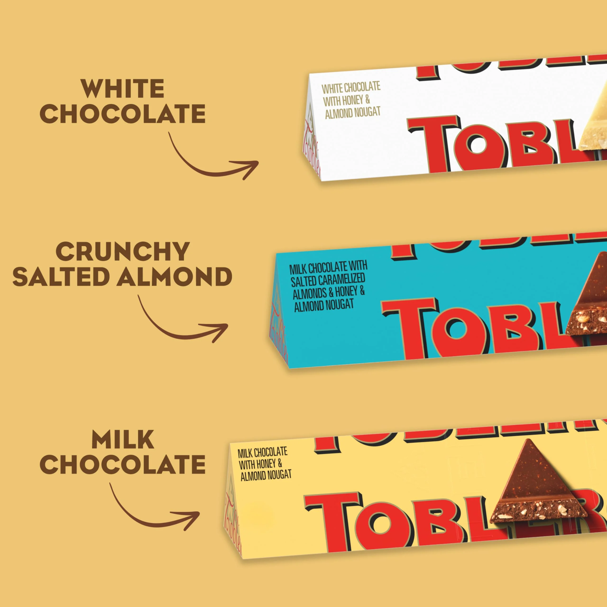 Toblerone Chocolate Gift Box (Milk Chocolate, White Chocolate, & Milk Chocolate With Salted Caramelized Almonds Chocolate Bars), 1 Gift Box (9 - 3.52 Oz Bars)