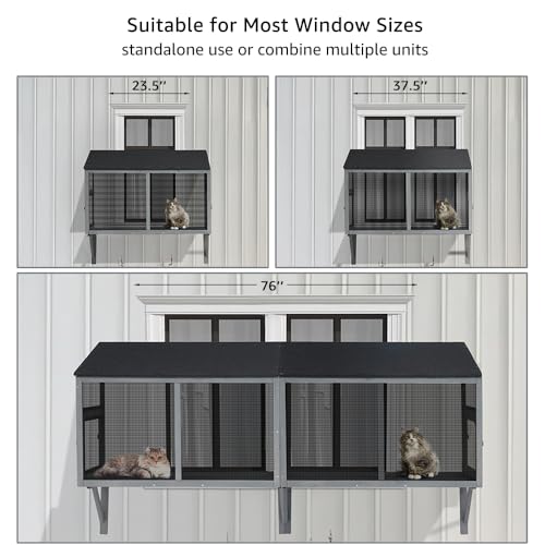beeNbkks Bug Proof Cat Catio, Window Box Enclosure for Indoor Cats, Wooden Cat Window Perch House, Expandable for Multi Cats, Secure Comfortable Outdoor Haven for Cats, Keep Bugs Insects Out