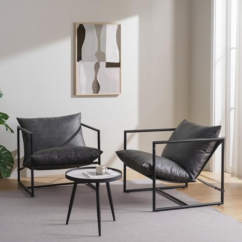 ZINUS Aidan Sling Accent Chair, Metal Framed Armchair with Shredded Foam Cushioning, Black