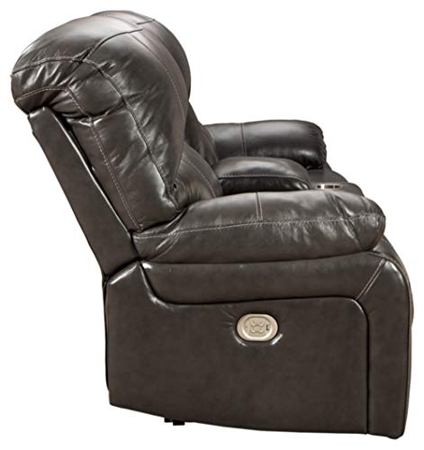 Signature Design by Ashley Jesolo Modern Faux Leather Manual Pull Tab Double Reclining Sofa, Dark Brown