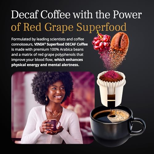VINIA Blood Flow Energy Coffee Pods - Medium Roast Infused with Red Grape Piceid Resveratrol for Physical Energy & Mental Alertness, Keurig Compatible K Cups Superfood Coffee, Full-Bodied Chocolate Notes, 30 Ct